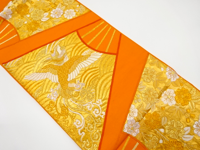 扇に鳳凰・枝垂れ桜模様織り出し袋帯